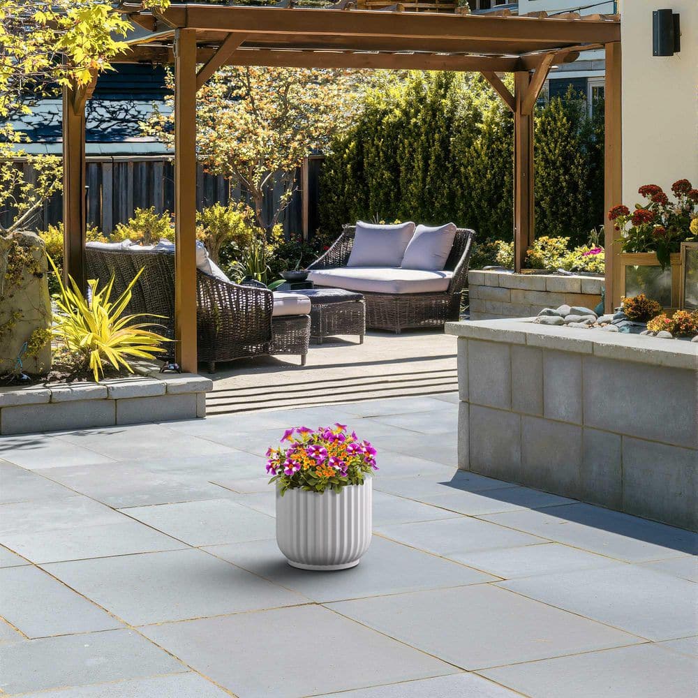 11.5 in. Medium Crisp White(Premium Inner) Concrete Round Planter / Pot with Drainage Holes - Hercitys