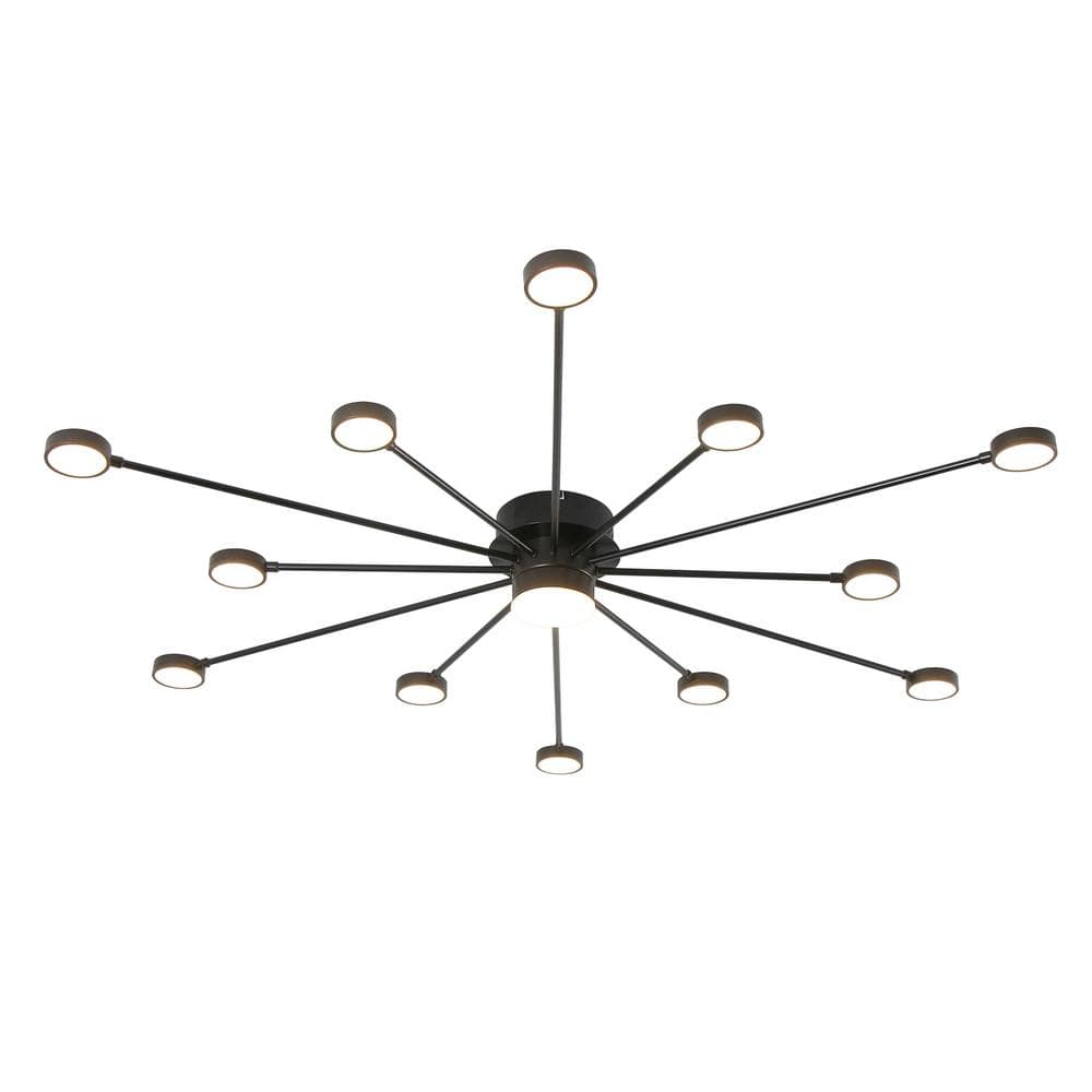 42 in. Sputnik Black Integrated LED Dimmable Flush Mount Ceiling Light for Living Room or Bedroom LED 40-Watt 3000K - Hercitys