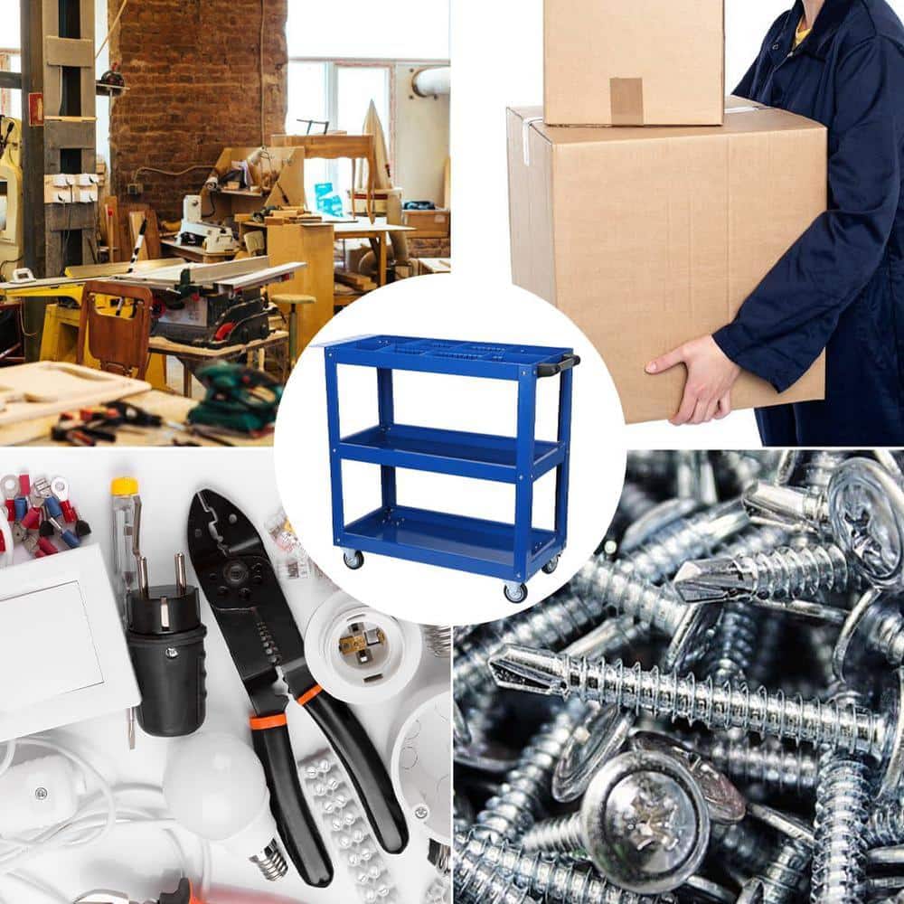 200 cu. ft. Steel Garden Cart, Tool Cart on Wheels, 3-Tier Rolling Mechanic Tool Cart, Heavy-Duty Steel Utility Cart - Hercitys