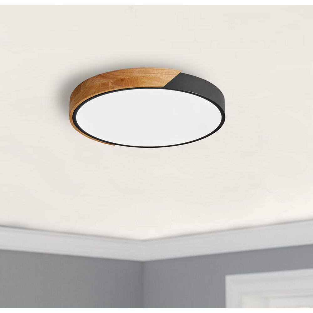 15.74 in. 6000K Classic Black LED Flush Mount Light with Black PS Shade 36-Watt Close to Ceiling Light - Hercitys