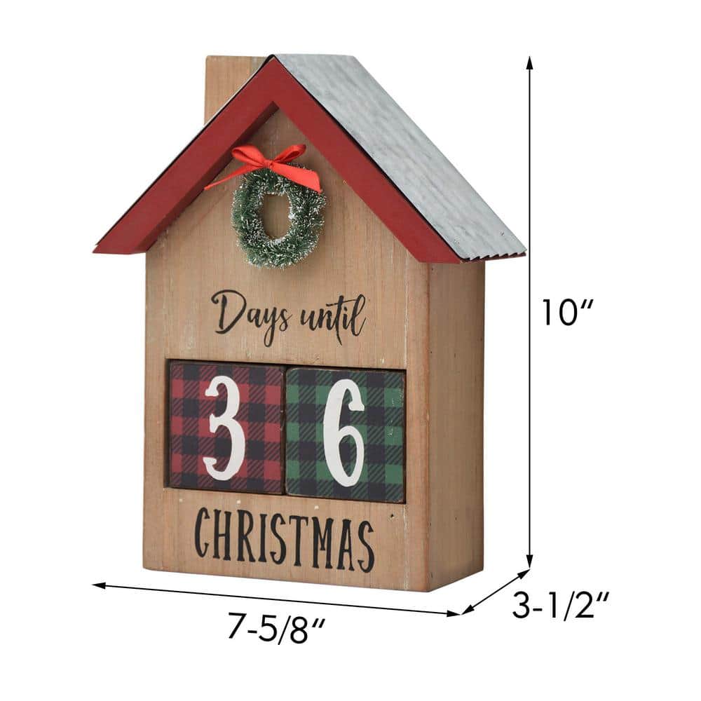 10 in. Brown Wood and Metal House Shaped Christmas Countdown Calendar with Changeable Numbers - Hercitys
