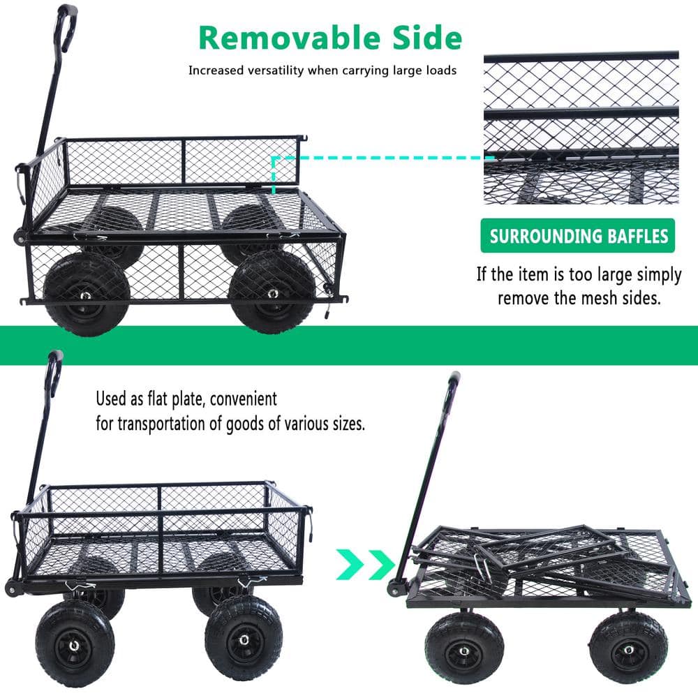 4 cu. ft. Black Metal Wagon Cart Garden Cart - Hercitys