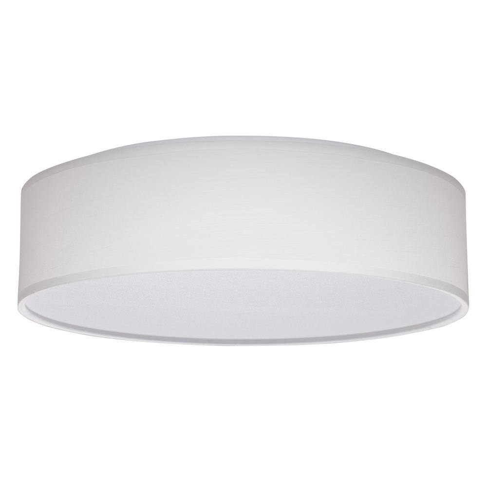 15 in. White Contemporary Integrated LED Flush Mount with Fabric Shade and White Acrylic Diffuser - Hercitys
