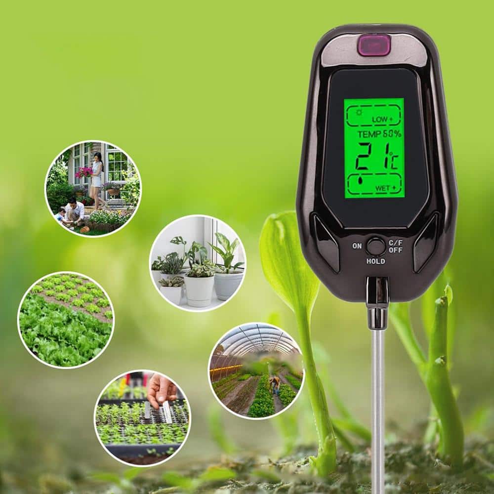 5-in-1 Digital Soil Tester Plants Moisture Soil Test Kit Detects PH Temperature, Moisture, Humidity, Acidity, Alkalinity - Hercitys