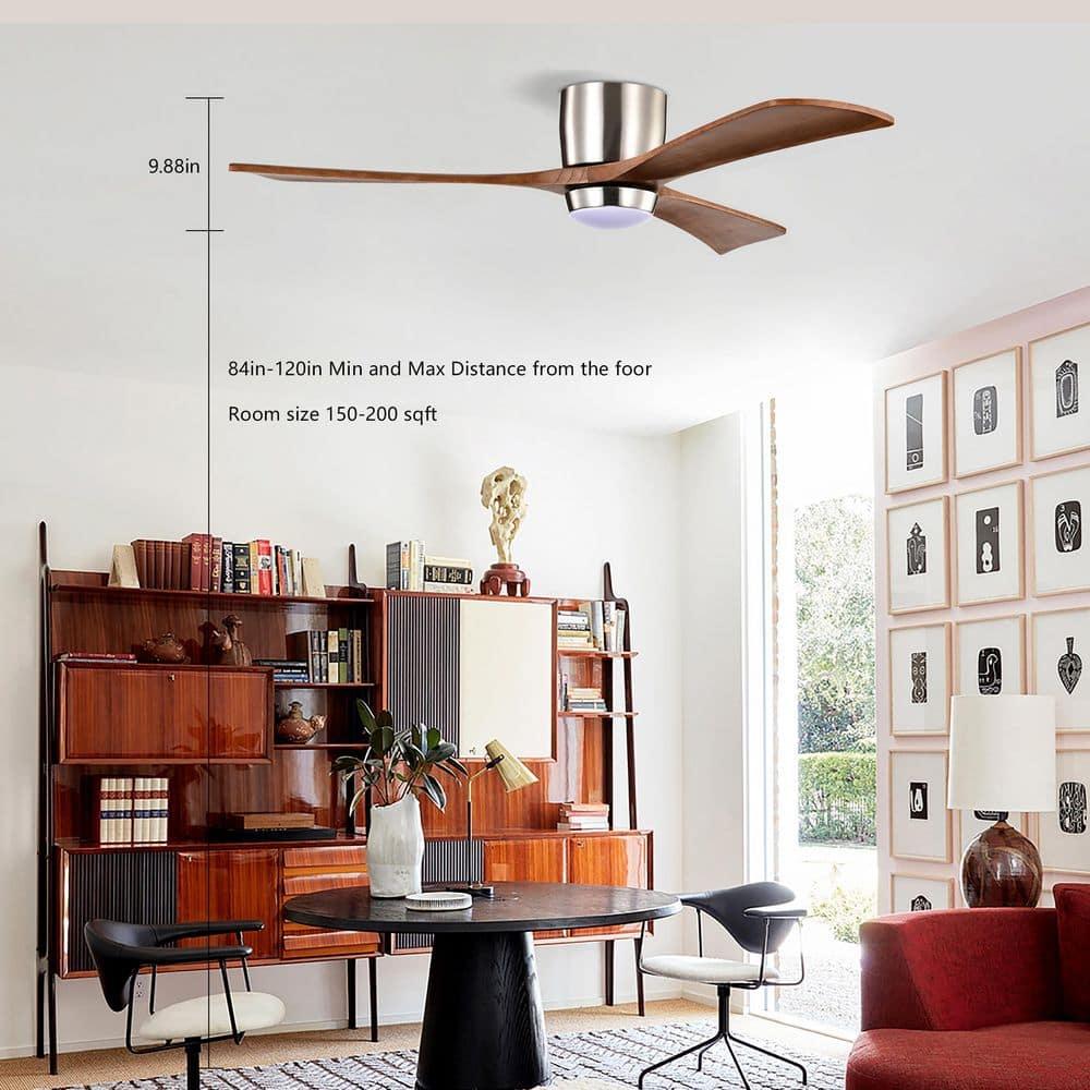 52 in. Indoor Brushed Nickel 3 Solid Wood Blades Integrated LED Ceiling Fan with Remote Control and Reversible DC Motor - Hercitys