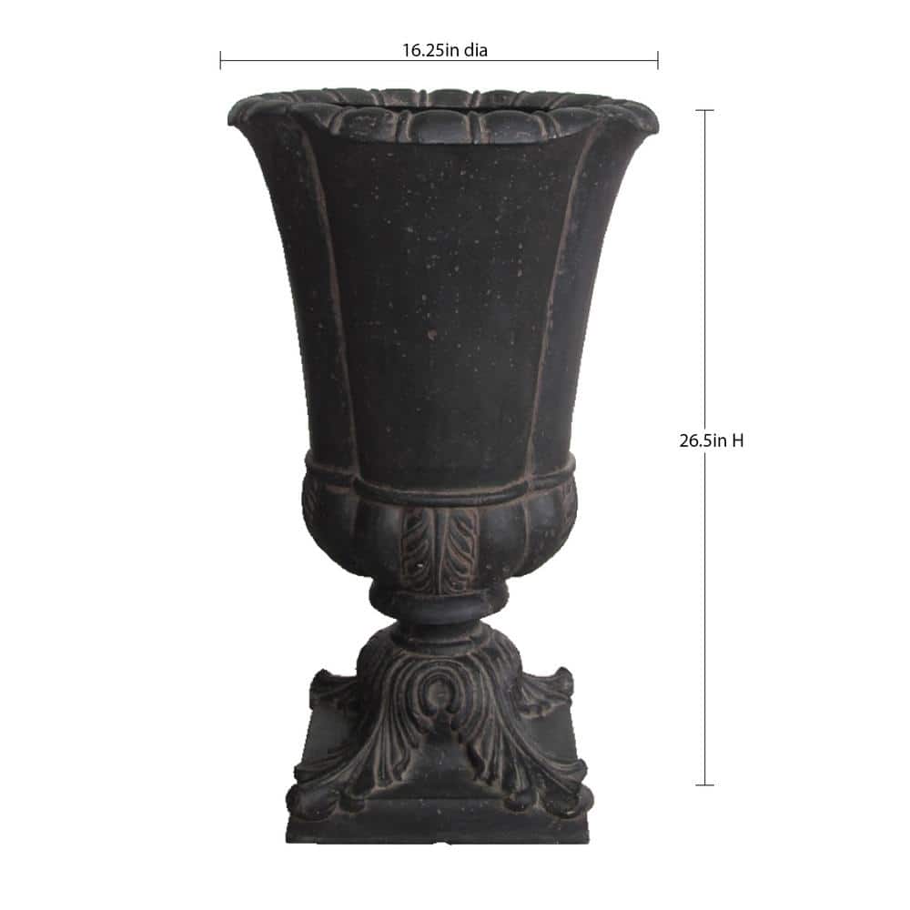 16.25 in. x 26.5 in. Cast Stone Parisian Entrance Urn in Aged Charcoal - Hercitys