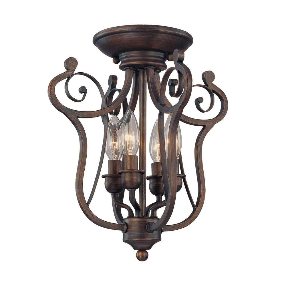 4-Light Rubbed Bronze Candle Semi-Flush Mount Light - Hercitys