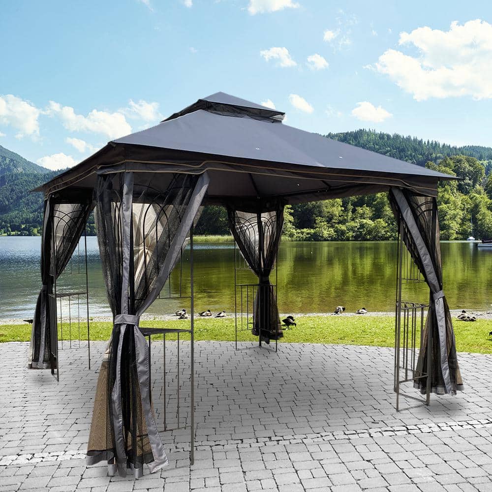 10 ft. x 10 ft. Patio Double Roof Gazebo Replacement Canopy Top Fabric - Hercitys