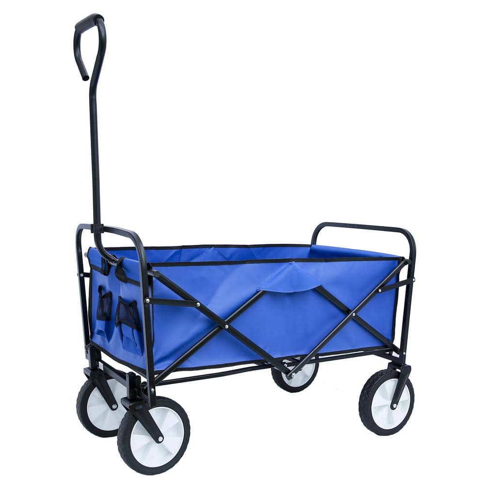 20 cu. ft. Steel Garden Cart Folding Wagon Shopping Beach, Blue - Hercitys