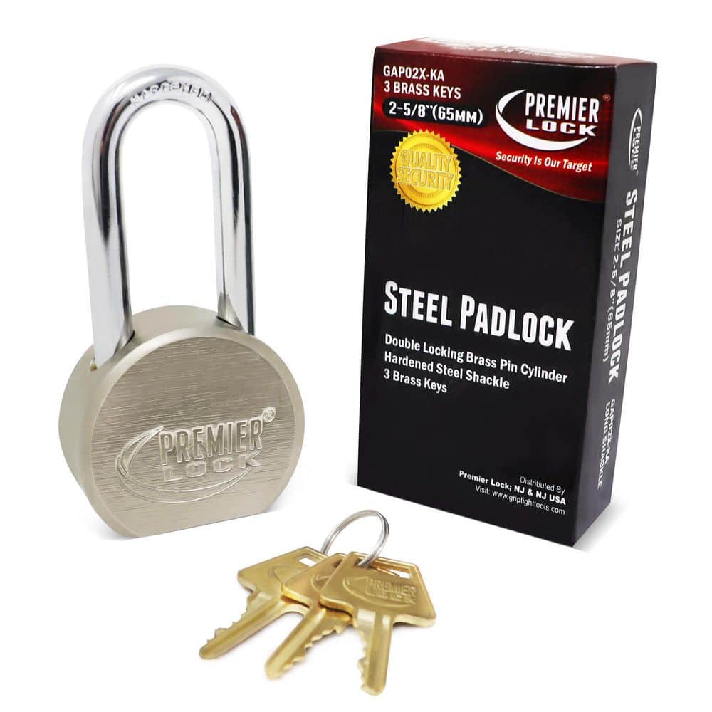 2-5/8 in. Premier Solid Steel Commercial Gate Keyed Padlock with Long Shackle and 36 Keys Total (12-Pack, Keyed Alike) - Hercitys