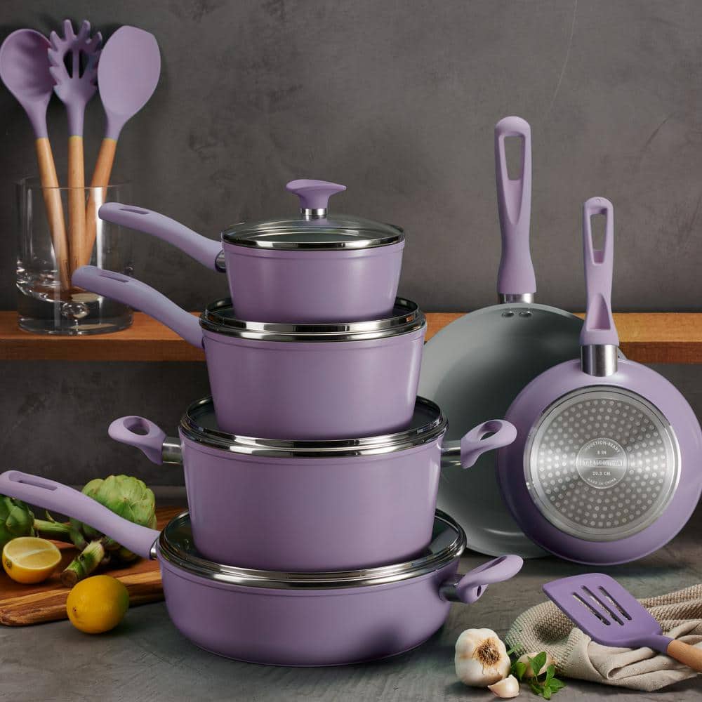 14-Piece Ceramic Cookware Set in Purple - Hercitys
