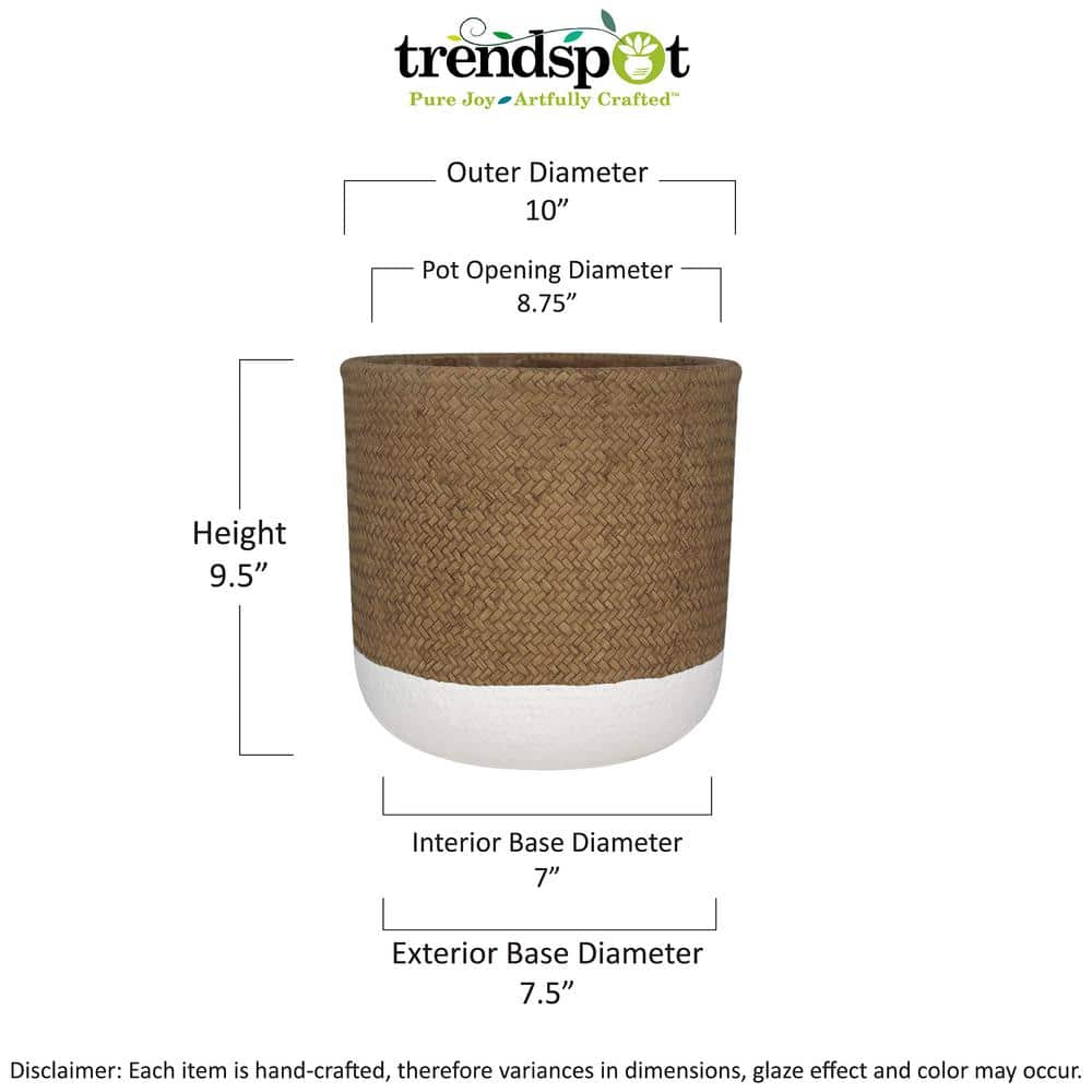 10 in. White and Natural Reed Round Cement Planter - Hercitys