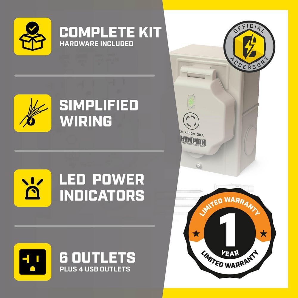 30-Amp Through Wall Generator Kit with Weather-Resistant Power Inlet Box - Hercitys