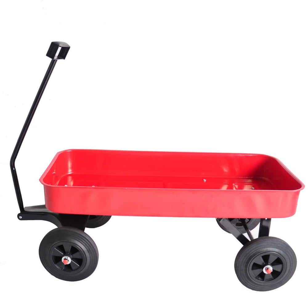 3.66 cu. ft. Red Metal Outdoor Garden Cart with Solid Wheels - Hercitys