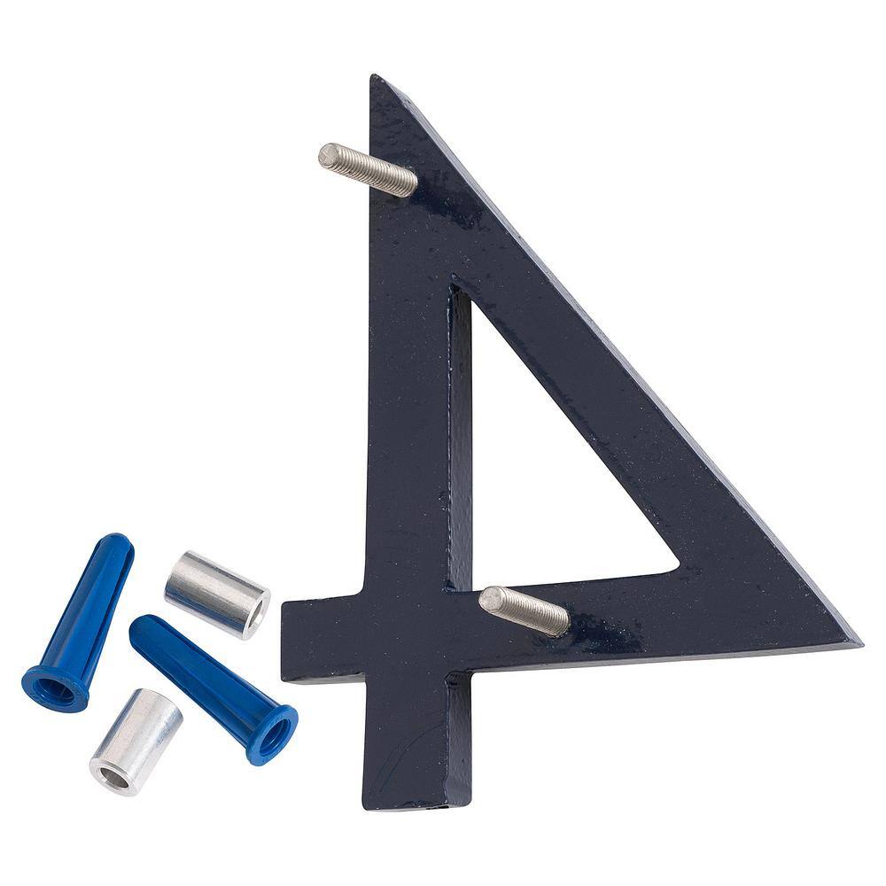 4 in. Satin Nickel/Navy 2-Tone Aluminum Floating or Flat Modern House Number 4 - Hercitys