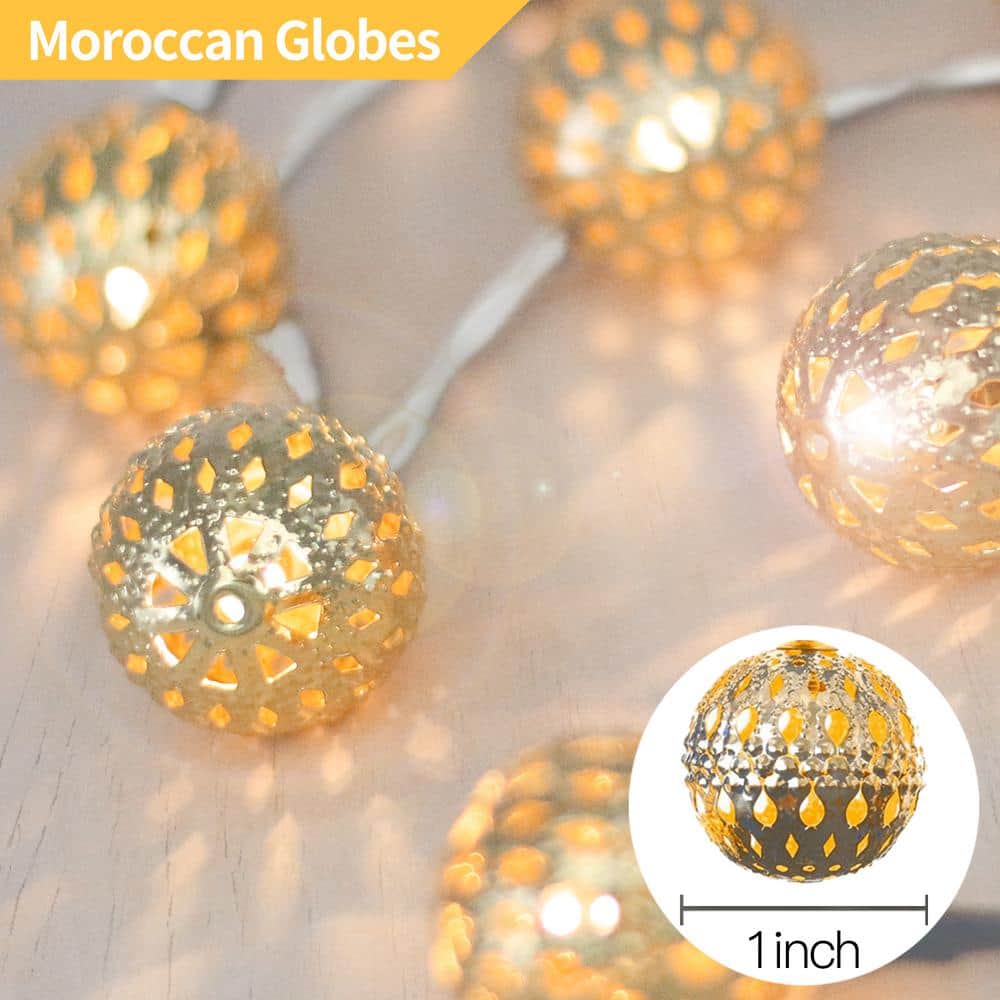 10 ft. 20 LED Moroccan Globe LED Fairy String Lights – Battery Powered Party Hanging Waterproof Lights Decor Warm White - Hercitys