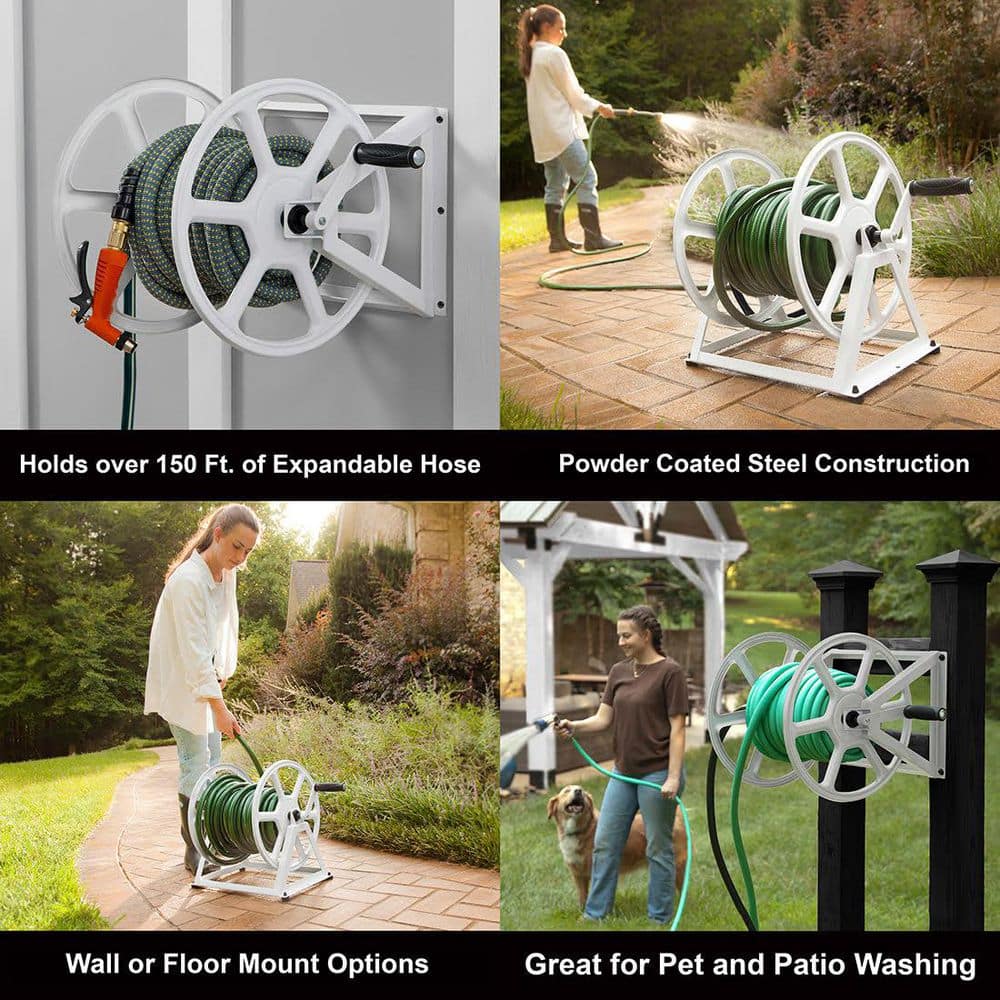 200 ft. White Steel Dual mount Wall Mounted Garden Hose Reel - Hercitys