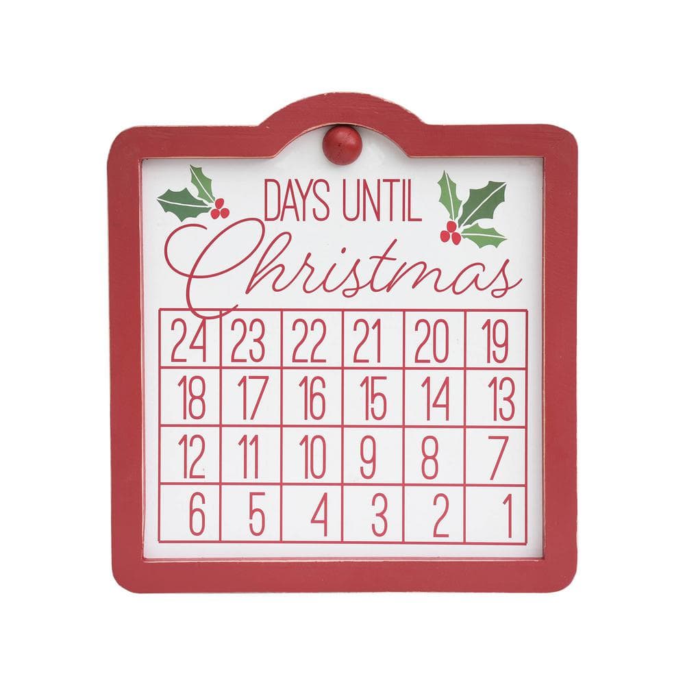 11.75 in. Red Wood Framed Days Until Christmas Wall Countdown Calendar with Magnet - Hercitys