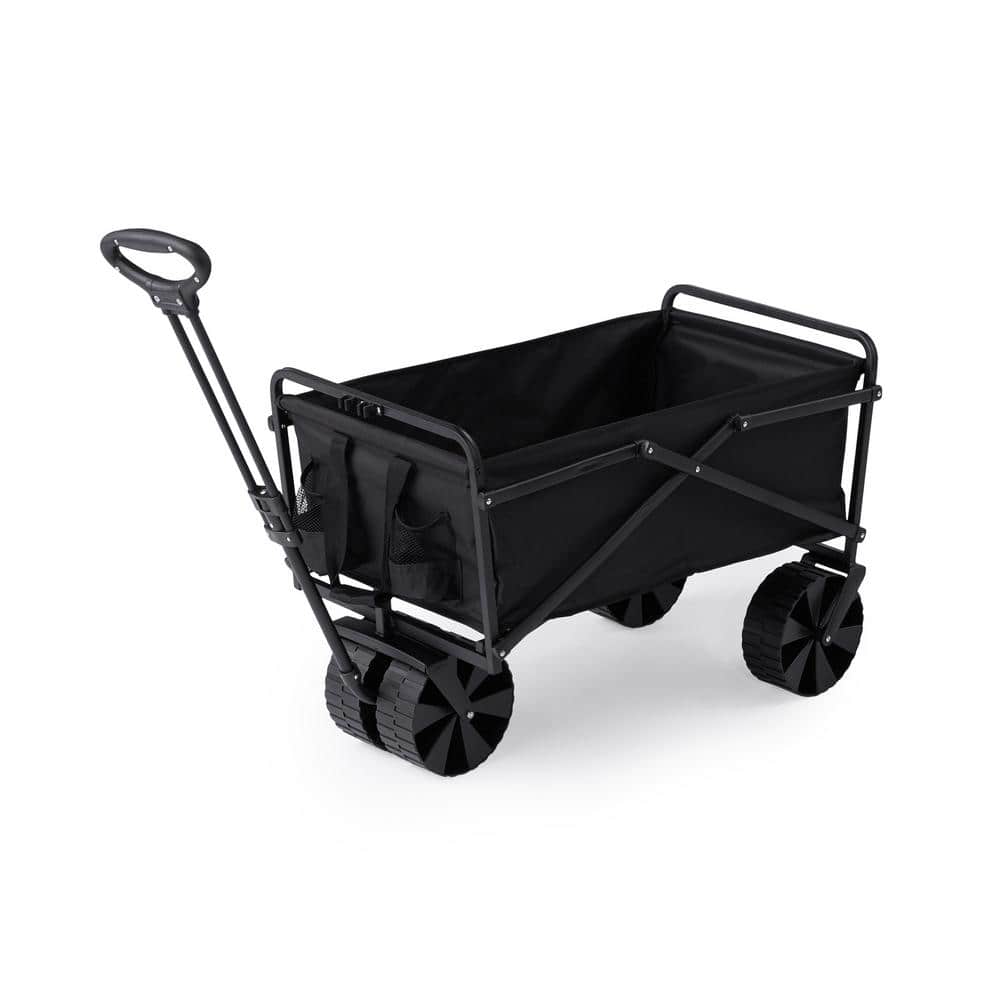 150 lbs. Capacity Manual Folding Utility Beach Wagon Outdoor Cart in Black - Hercitys