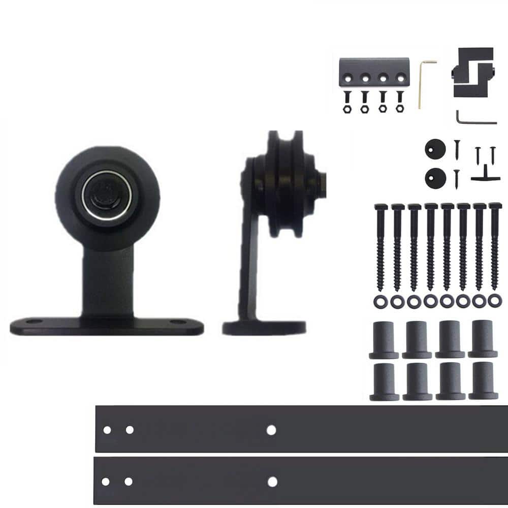 11 ft./132 in. Black Rustic Non-Bypass Sliding Barn Door Hardware Kit T-Shape Design Roller for Single Door - Hercitys