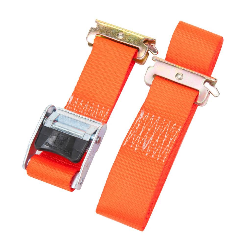 2 in. x 12 ft. 2000 lbs. Orange Cambuckle Ratchet Strap for X-Track/E-Track Systems (2-Pack) - Hercitys