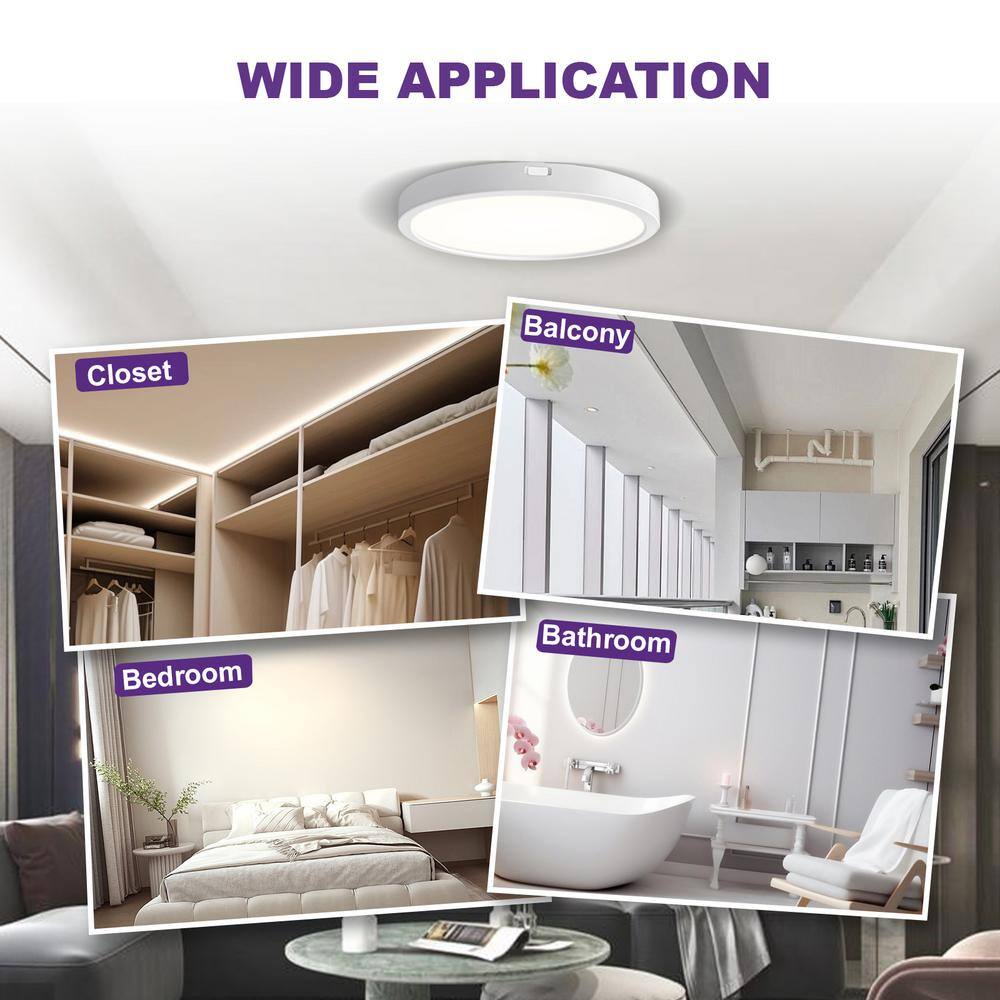 12 in. White New Ultra-Low Profile Integrated LED Flush Mount Ceiling Light 2700K-5000K 5CCT Selectable (8-Pack) - Hercitys