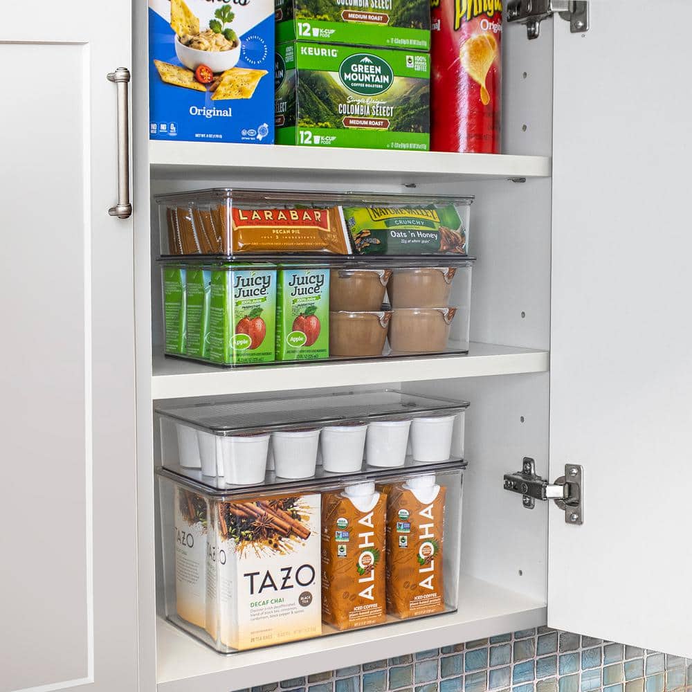 3 Pack Clear Plastic Storage Bins with deviders and Lids for fridge and Pantry Stackable organizer set - Hercitys