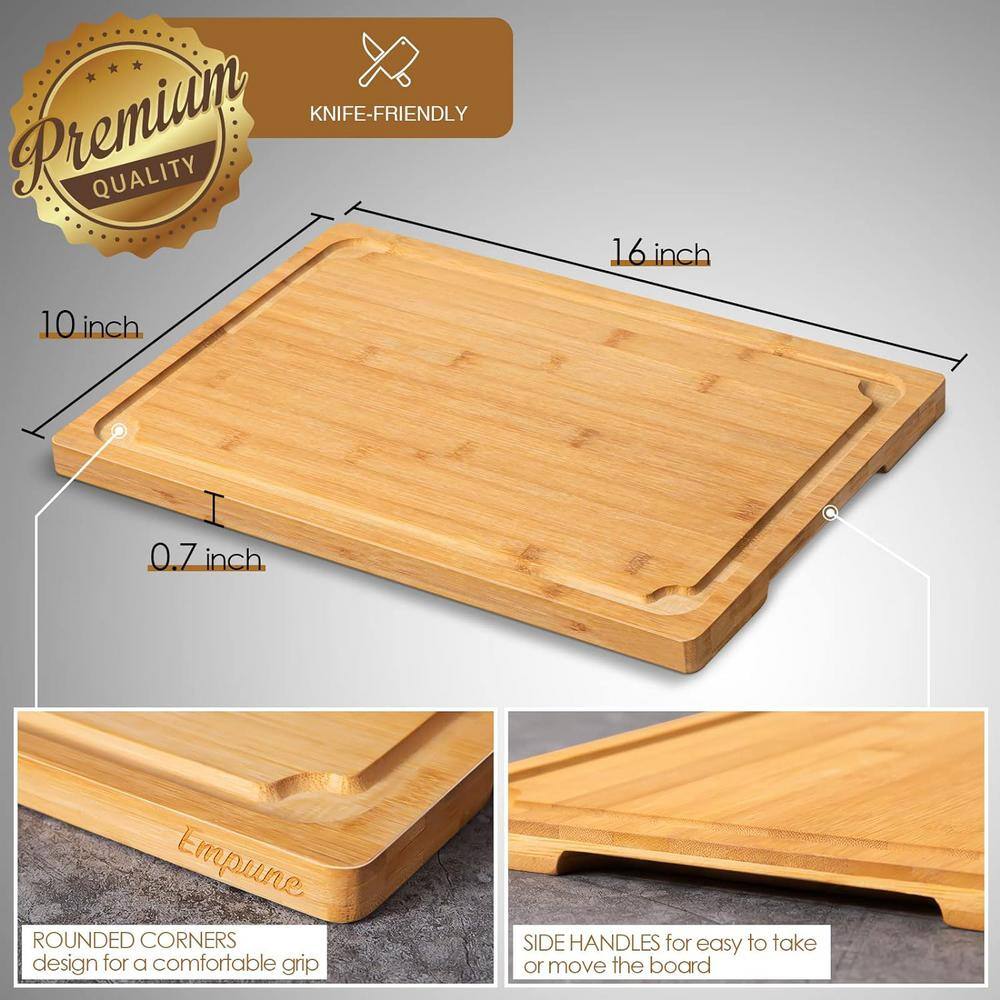 16 x 10 in. Rectangular Large Bamboo Cutting Board with Juice Groove Handles for Kitchen Cutting - Hercitys