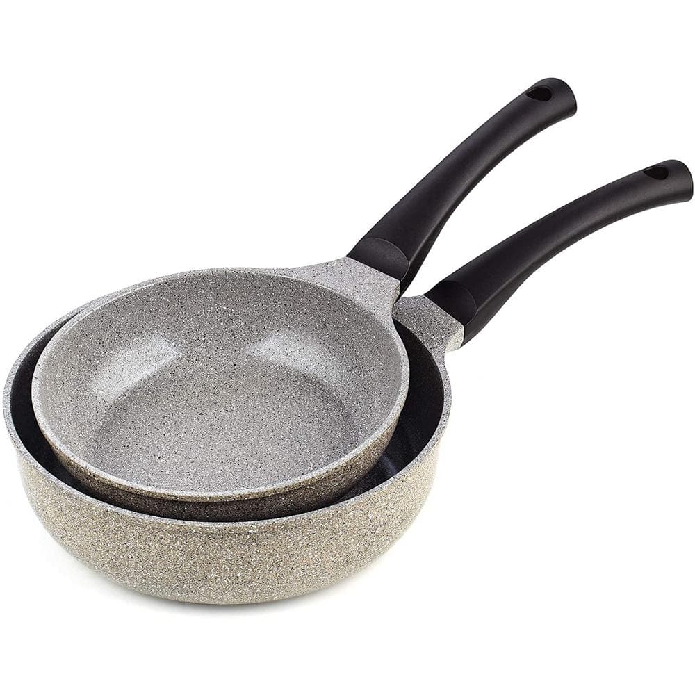 2-Piece Cast Aluminum Ceramic Nonstick Frying Pan Set in Marble - Hercitys