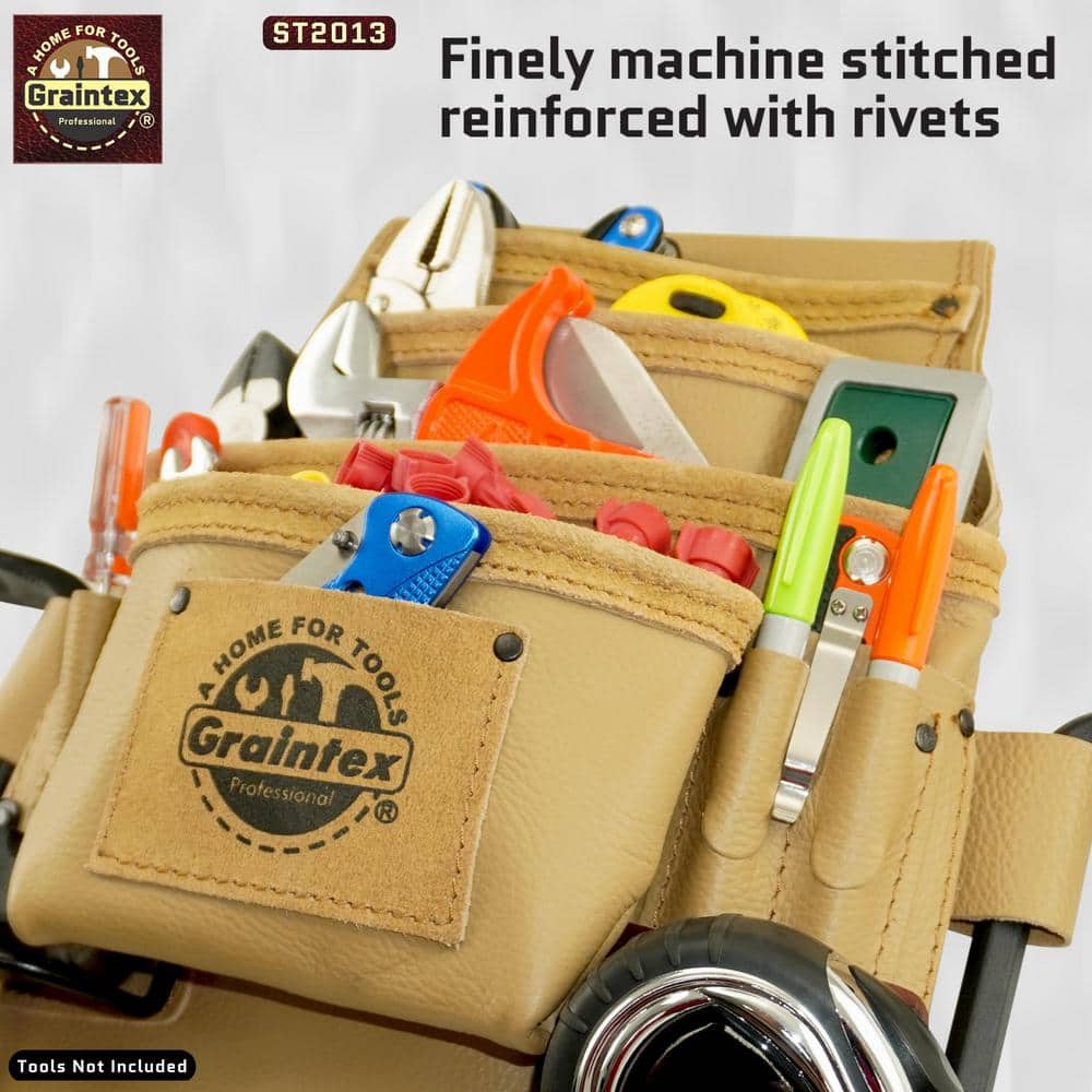 10-Pocket Rugged Top Grain Leather Nail and Tool Pouch - Hercitys