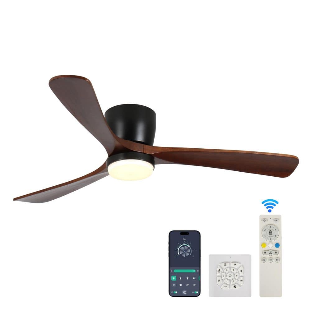 52 in. Smart Indoor Black Ceiling Fan with 3-Colors LED Light and Dimmer and DC Reversible and APP/Wall Switch/Remote - Hercitys