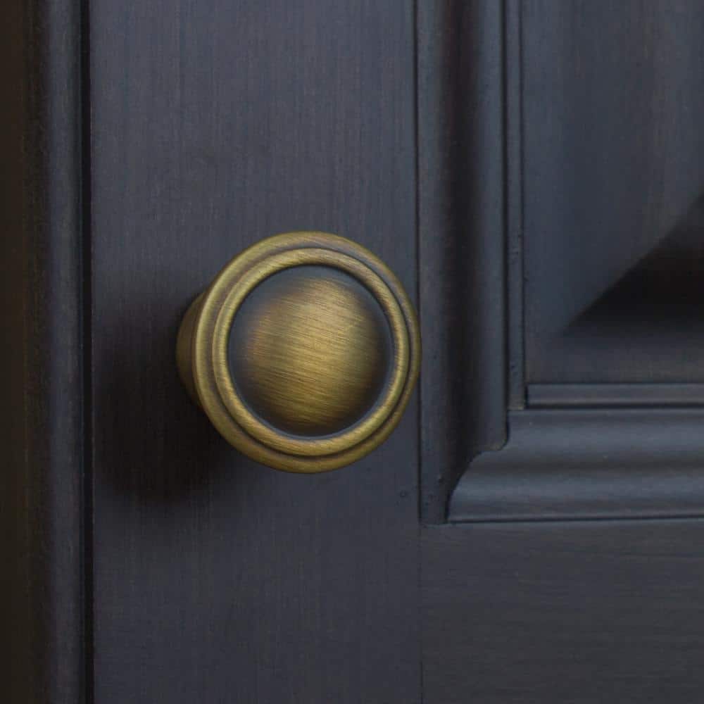 1 in. Dia Antique Brass Round Deco Cabinet Knobs (10-Pack) - Hercitys