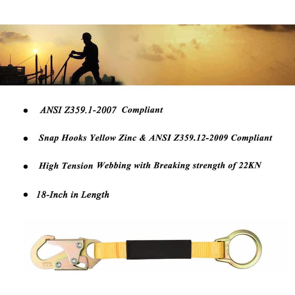 18 in. D-Ring Extender Fall Protection with Snap Hook and O Ring ANSI Compliant 2-Pack - Hercitys