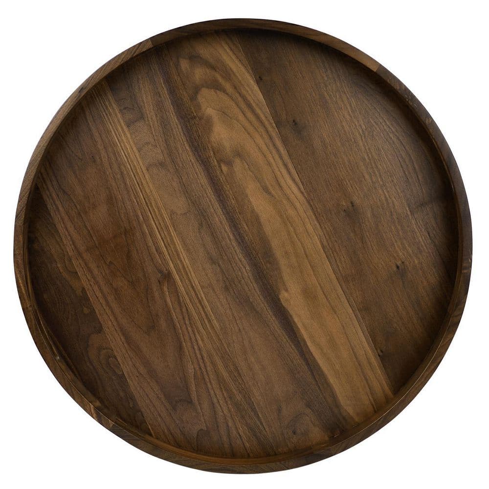 26 in. W x 2.4 in. H x 26 in. D Brown Walnut Wood Serving Trays Round - Hercitys