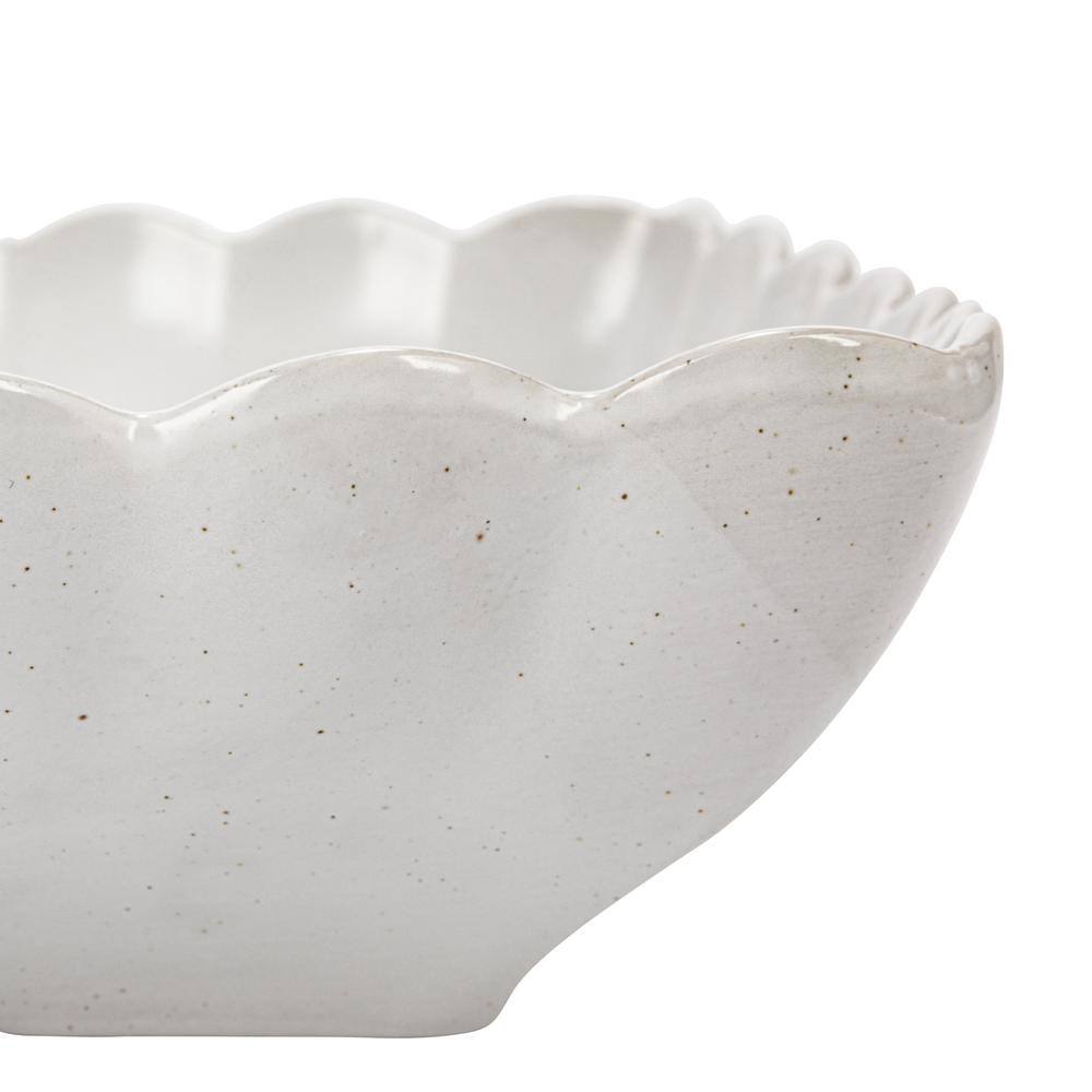 10.37 in. 65 fl.oz Matte White Square Stoneware Serving Bowls with Scalloped Edge (Set of 4) - Hercitys