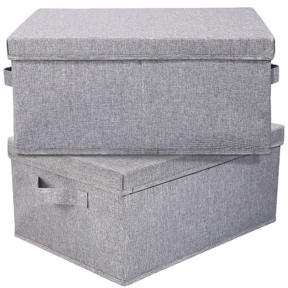 25 Qt. Linen Clothes Storage Bin with Lid in Light Grey (2-Pack) - Hercitys