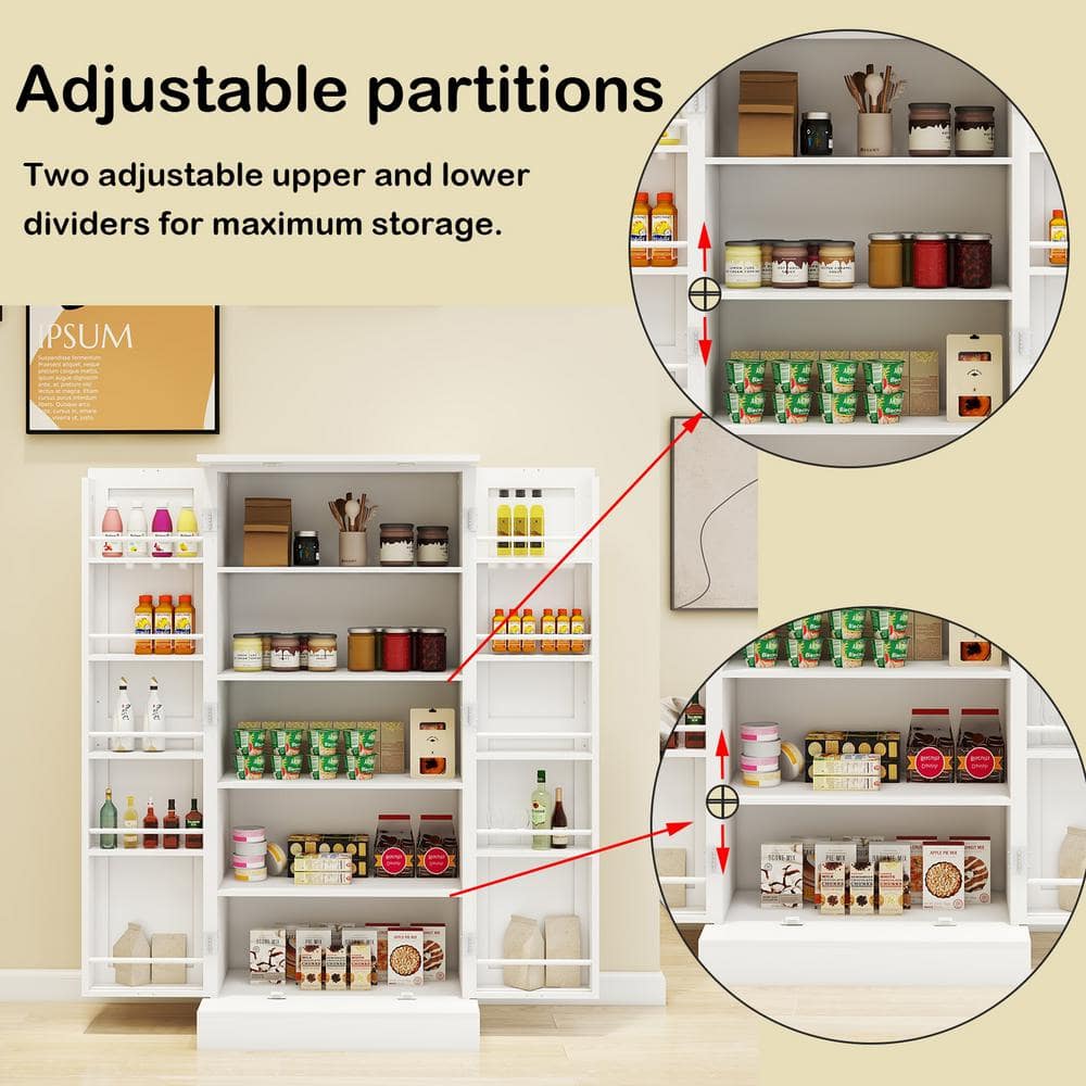 50 in. Kitchen Pantry Cabinet, Freestanding Buffet Cupboards Sideboard with 2-Doors with Racks and Shelves for Kitchen - Hercitys