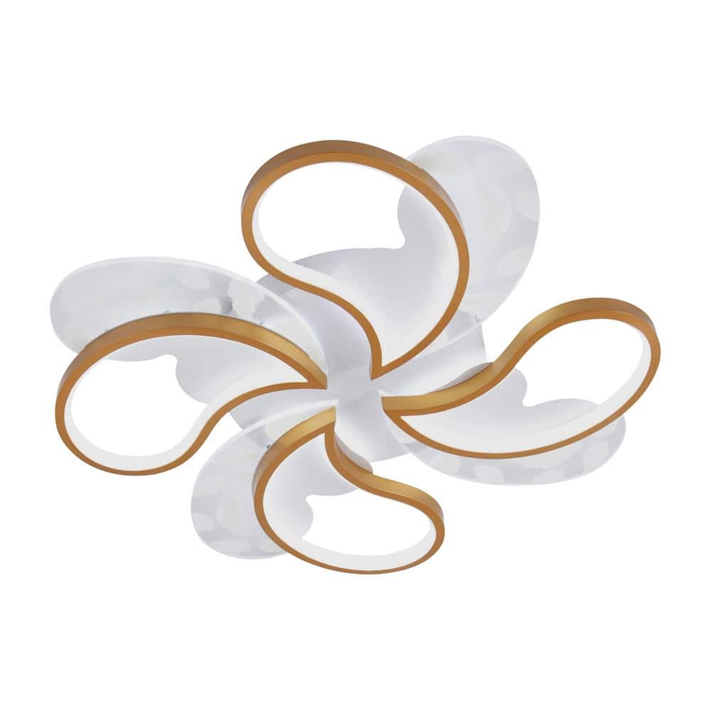 19.68 in. 1-Light Gold and White Modern Petal-Shaped Dimmable Selectable LED Semi-Flush Mount Ceiling Light with Remote - Hercitys