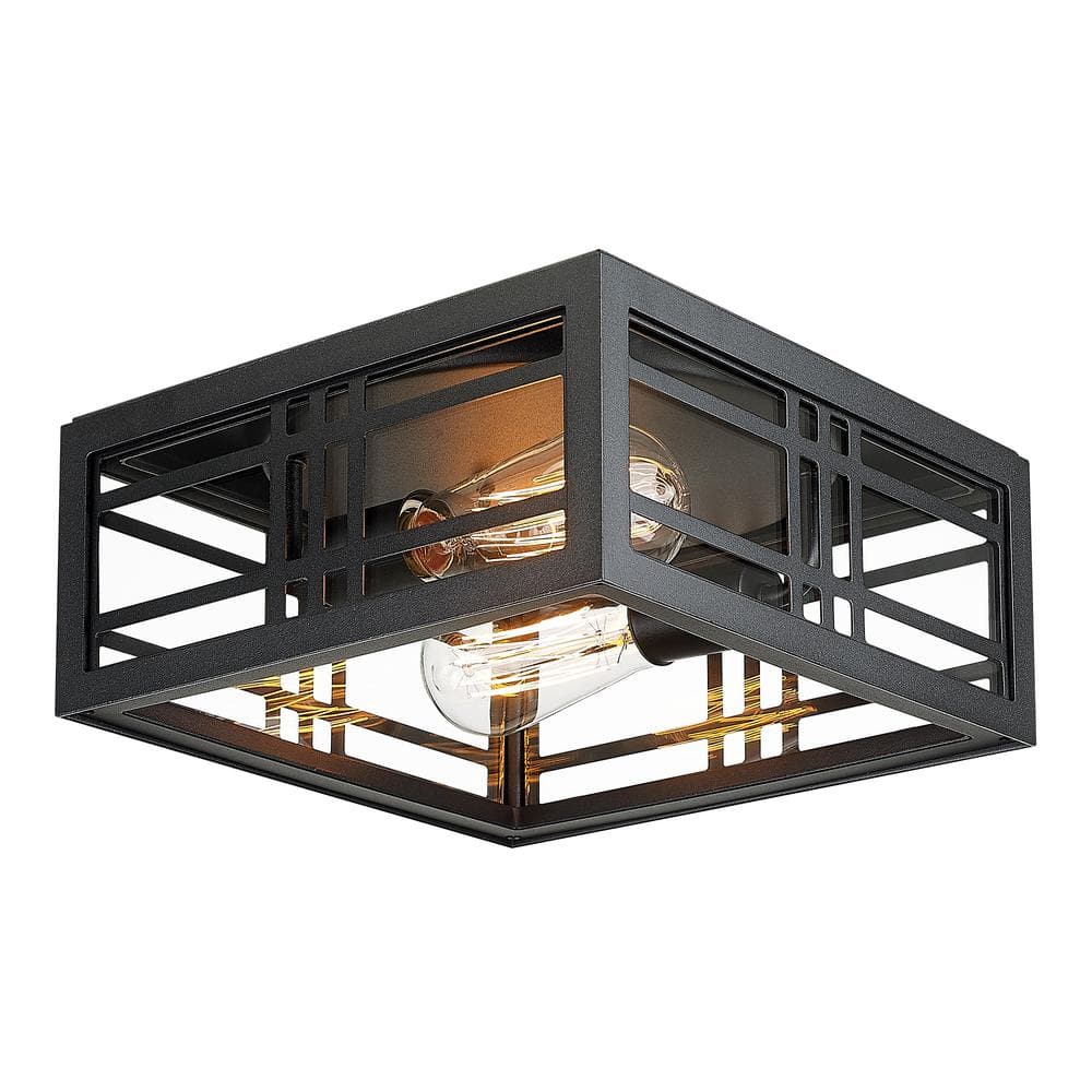 11 in. 2-Light Black Modern Flush Mount with Clear Glass and No Bulbs Included - Hercitys