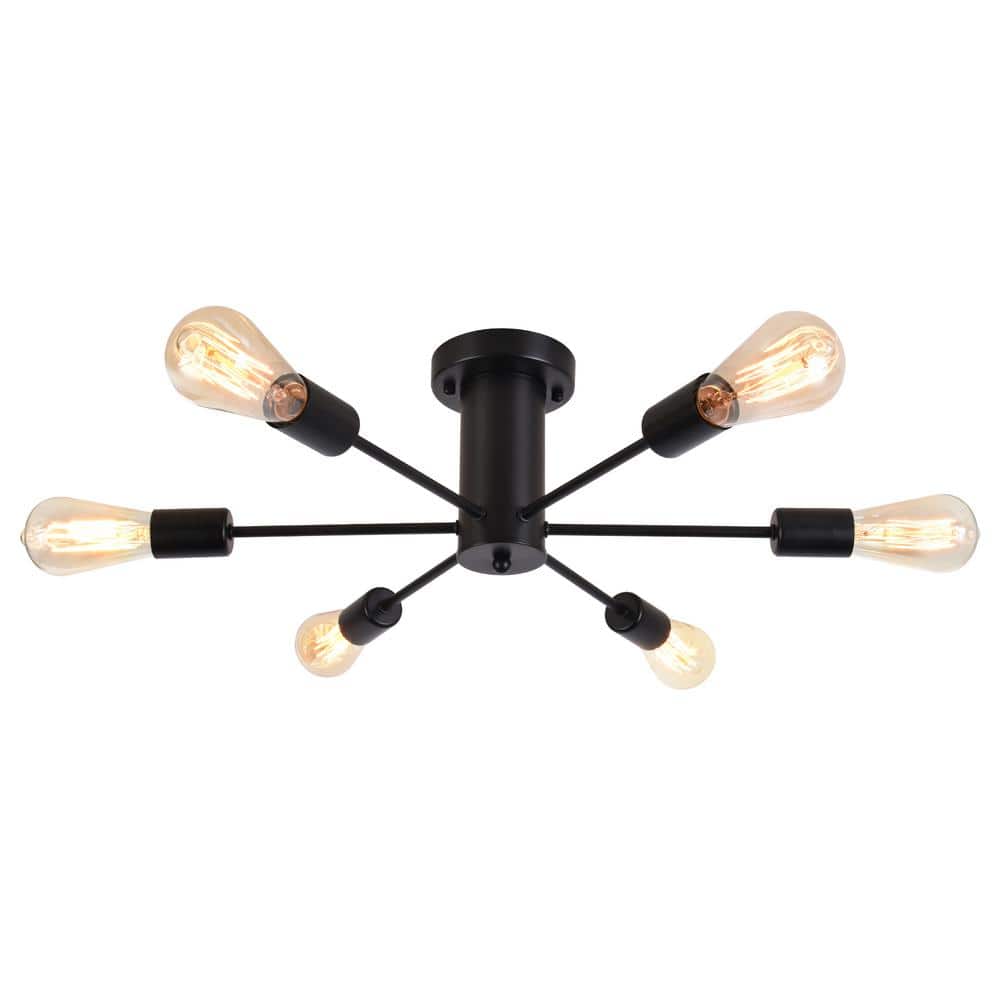 21.84 in. 6-Light Black Sputnik Transitional Flush Mount Ceiling Lights - Hercitys