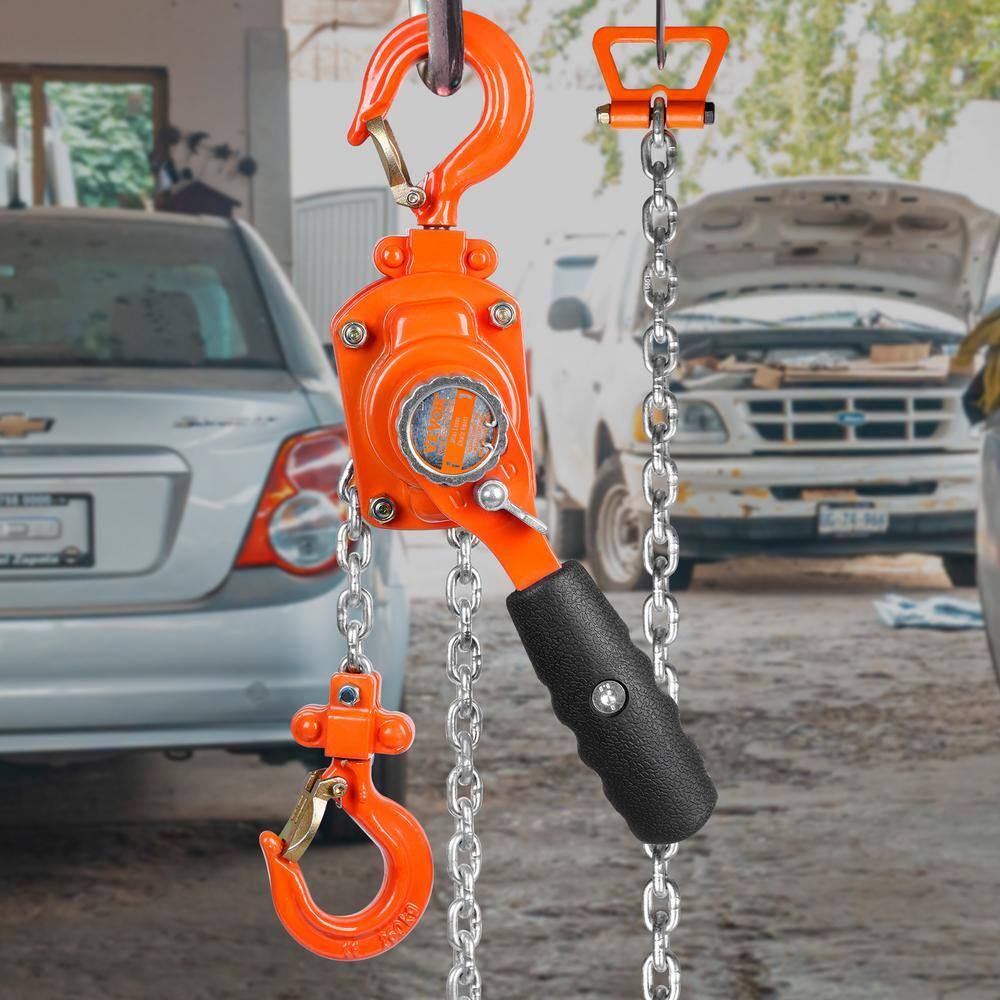 1/4 Ton 550 lbs. Manual Lever Chain Hoist 5 ft. Long Chain Hoist with 360° Rotation Hook and Double-Pawl Brake - Hercitys
