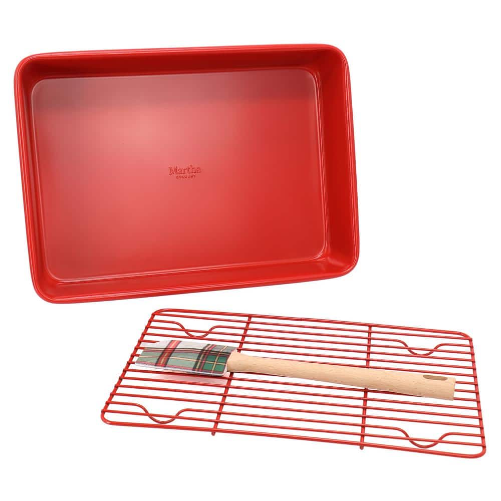 3-Piece Carbon Steel Bakeware Set in Red and Plaid - Hercitys
