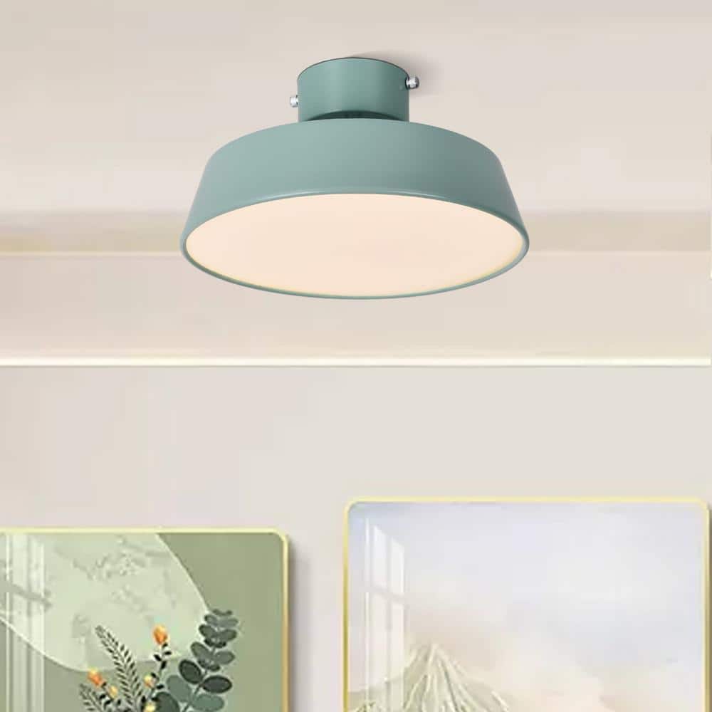 11.81 in. 1-Light Green LED Semi-Flush Mount with Drum Shade Scandinavian Ceiling Light - Hercitys