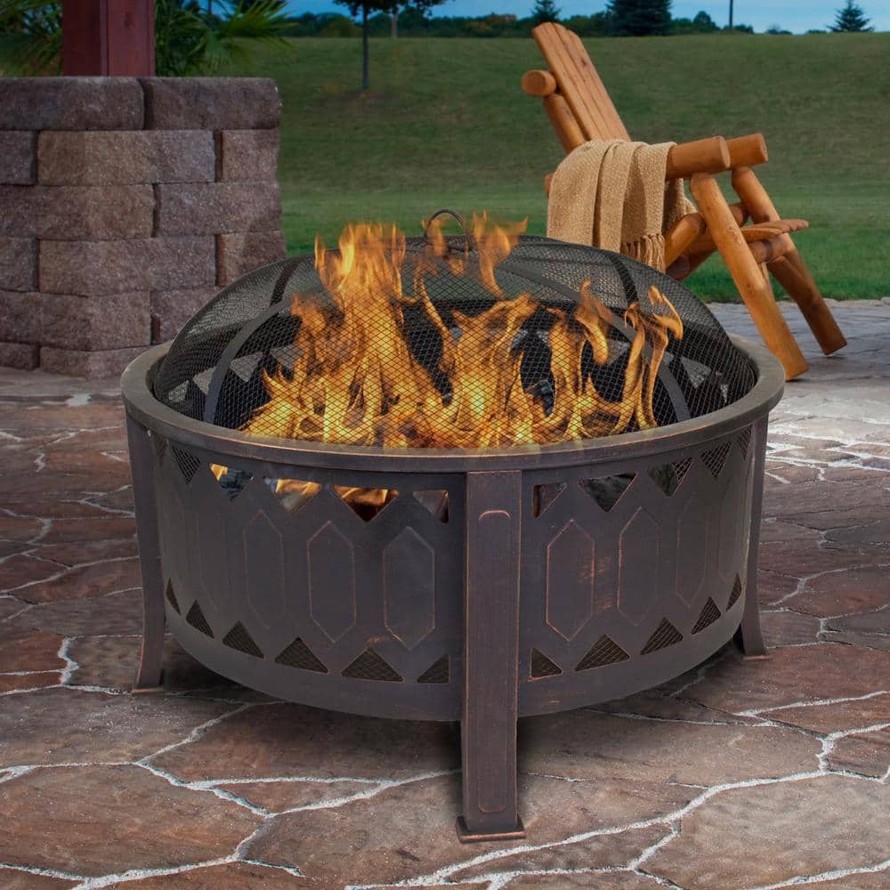 29.75 in. W x 24 in. H Outdoor Round Leisure Metal Wood Burning Fire Pit in Oil Rubbed Bronze - Hercitys