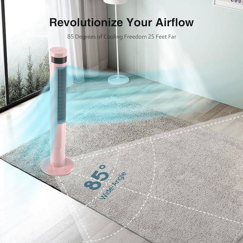 35 in. 3-Fan Speeds Tower Fan in Pink Finish with Remote Control LED Display Oscillation Portable Floor Bladeless Fan - Hercitys