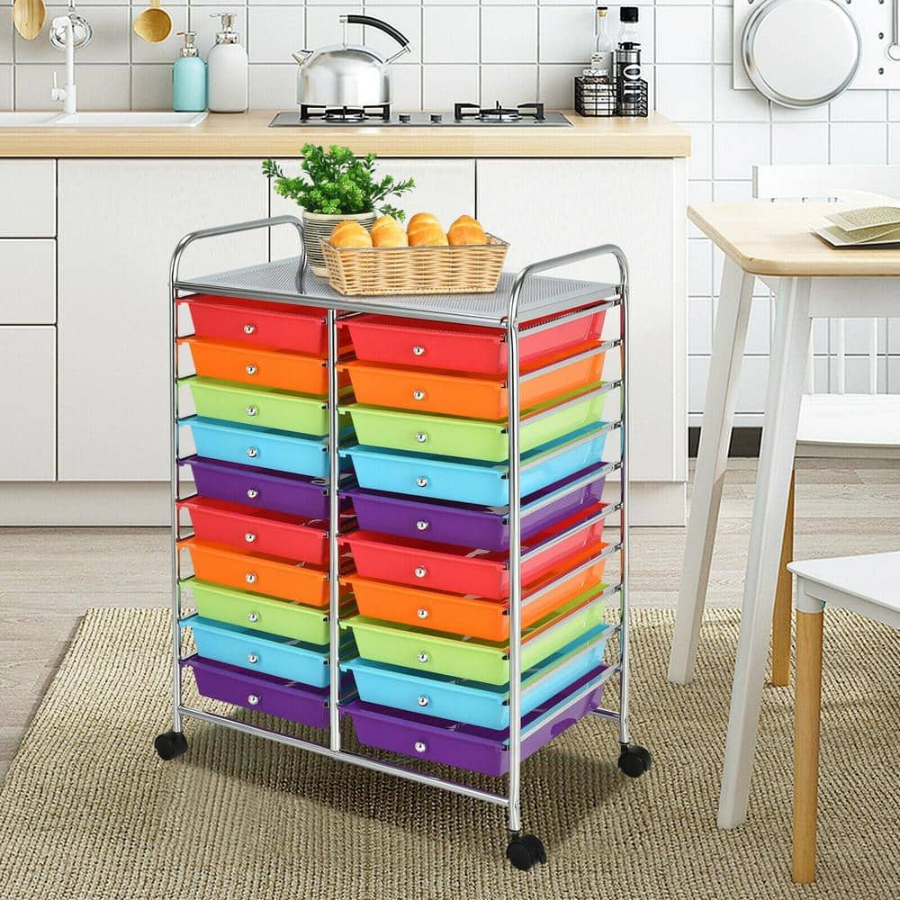 20 Plastic Drawers Multi-Color Storage Rolling Cart Studio Organizer - Hercitys