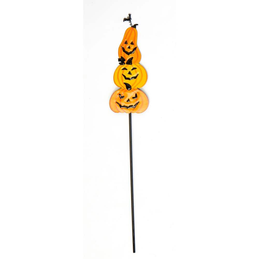 16 in. Iron Halloween Stacked Pumpkin Pick Outdoor Yard Stake, Set of 3 - Hercitys