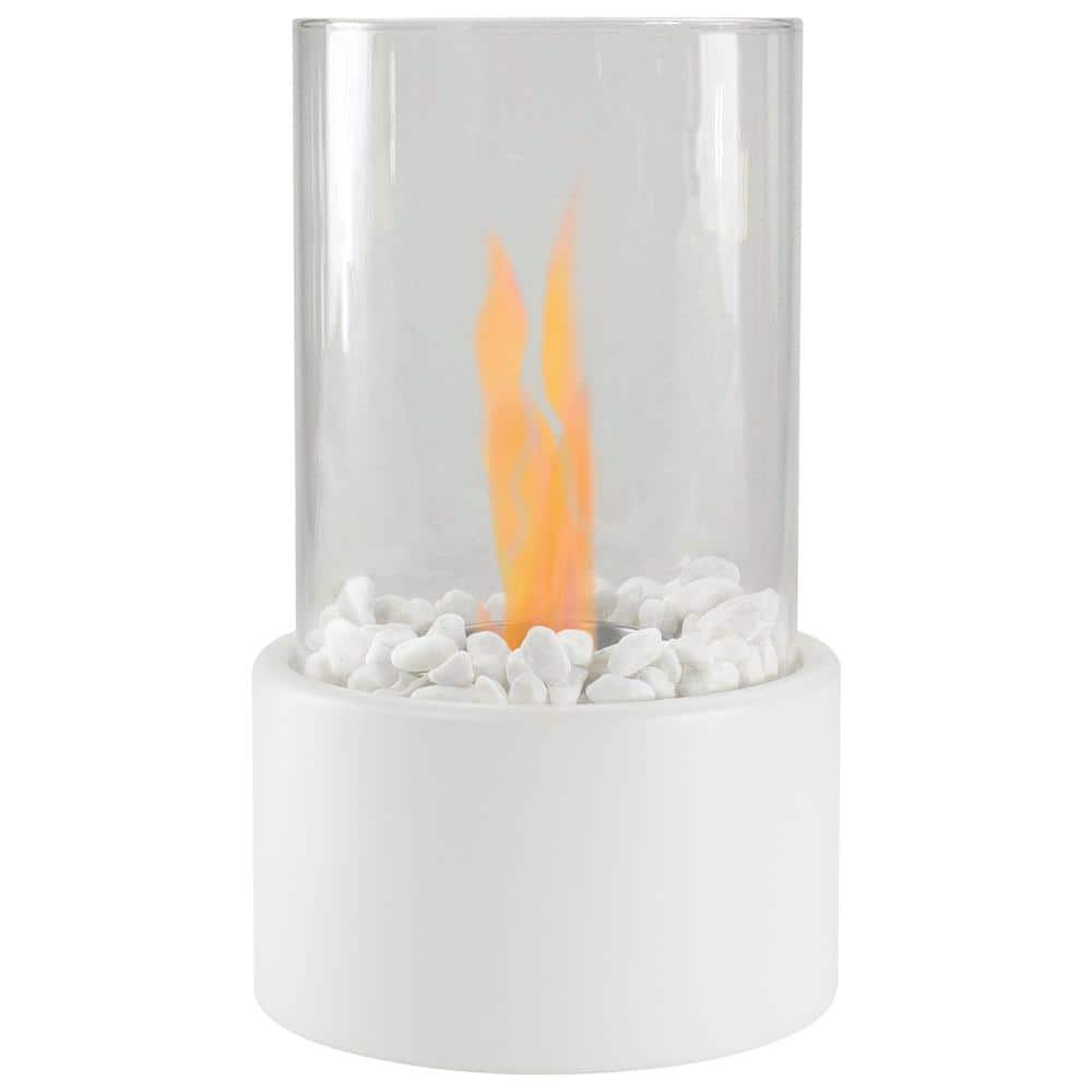 10.5 in. Bio Ethanol Round Portable Tabletop Fireplace with White Base - Hercitys