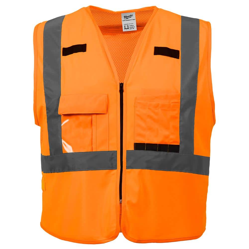 4X-Large/5X-Large Orange Class-2 High Visibility Safety Vest with 10-Pockets - Hercitys