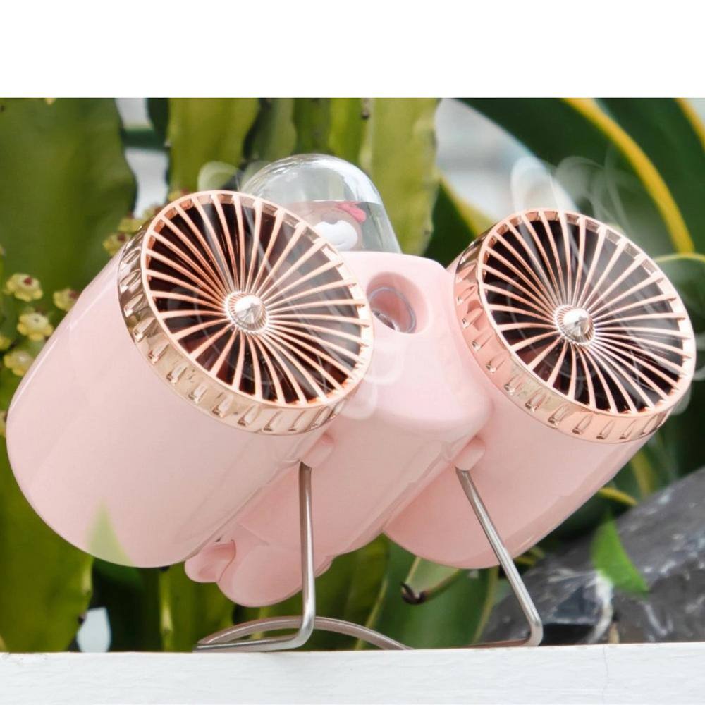 5.6 In. 3-Fan Speeds Personal Portable Sunset Double Head Spray USB Rechargeable Fan, Light Pink - Hercitys
